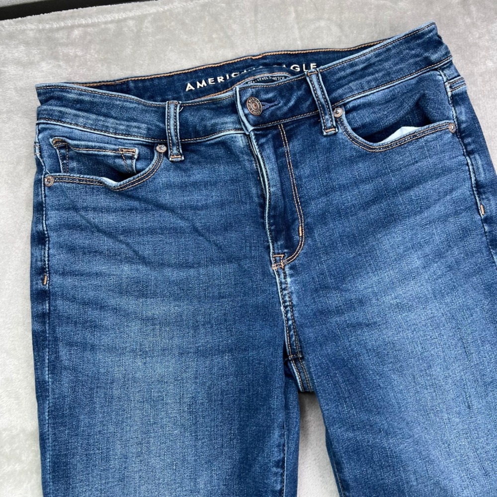 American Eagle High-Rise Skinny Kick Jeans Womens 4 Long Blue Stretch Raw Hem - Picture 4 of 16